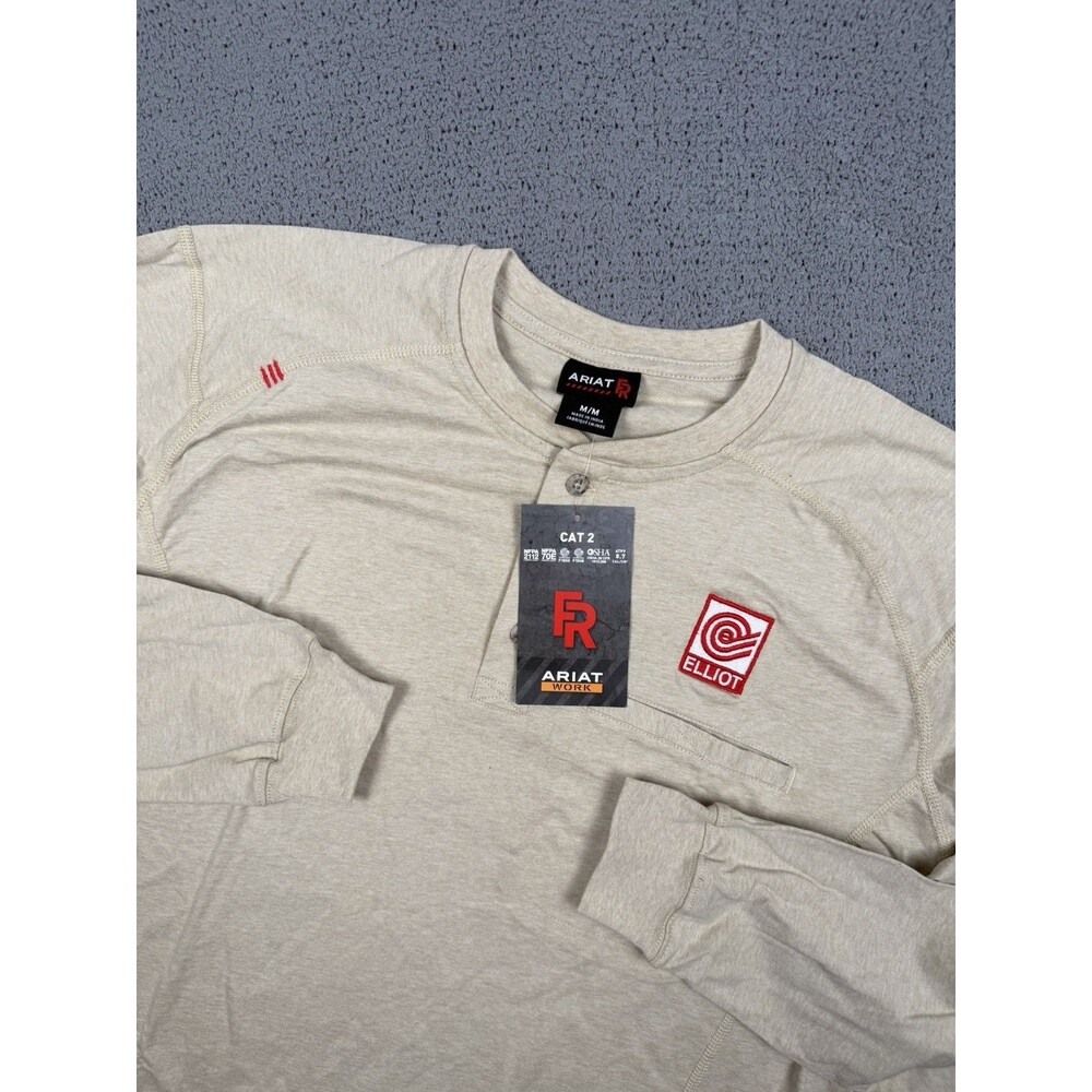 Ariat FR Shirt Mens M Tan Henley Long Sleeve Work Flame Resistant CAT 2 NEW